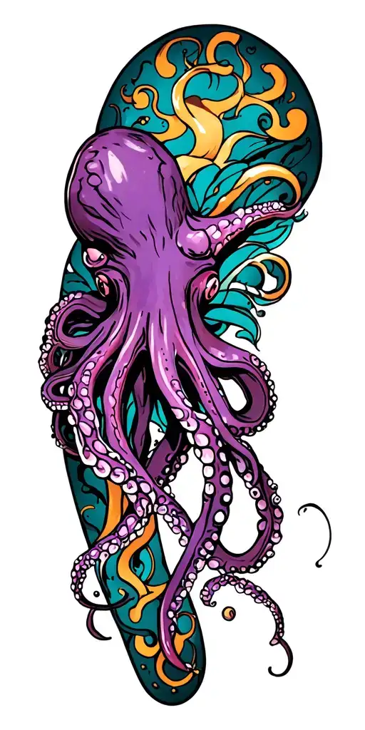 octopus purple on left arm sleeve tattoo design idea