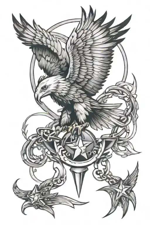 eagle, surgeon, and gemini star sign incorporated tattoo design idea