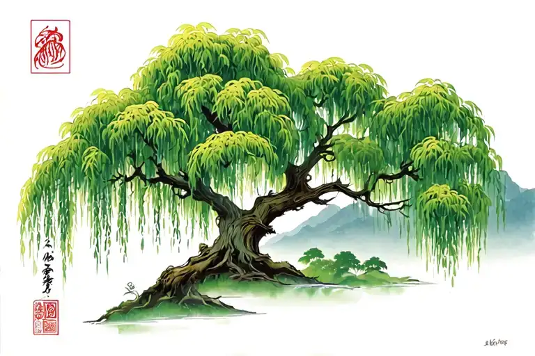 Weeping Willow tree tattoo design idea