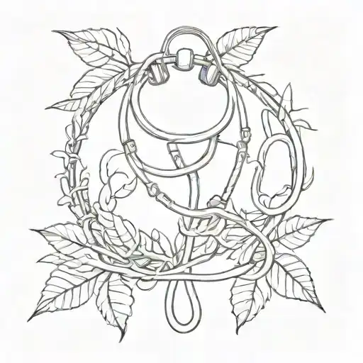 A sketch style tattoo of a stethoscope intertwined with branches and leaves, symbolizing the doctor's love for nature tattoo design idea