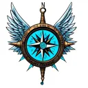 Create an profile avatar featuring a compass with wings featuring MTFL. Use colors like blue, black, and silver with lig tattoo design idea