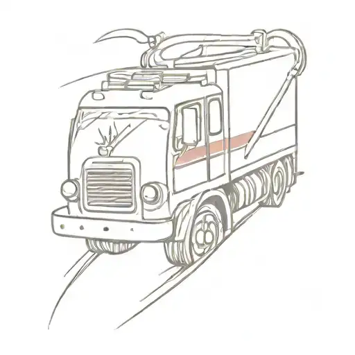 Make me a tattoo with the back of a fire truck, carrying a casket, with a child abuse awareness ribbon tied into it tattoo design idea