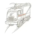 Make me a tattoo with the back of a fire truck, carrying a casket, with a child abuse awareness ribbon tied into it tattoo design idea
