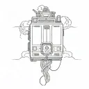 Make me a tattoo with the back of a fire truck, carrying a casket, with a child abuse awareness ribbon tied into it tattoo design idea