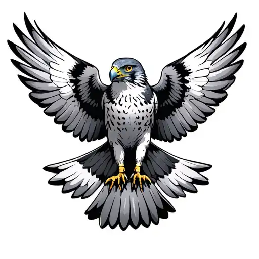front facing falcon flying with curved wings spread tattoo design idea