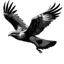 front facing falcon flying with curved wings spread tattoo design idea