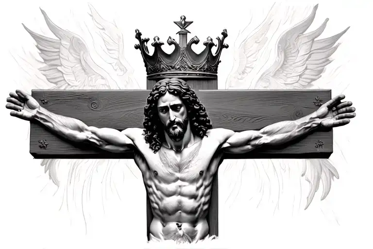 Jesus crucified with a crown tattoo design idea
