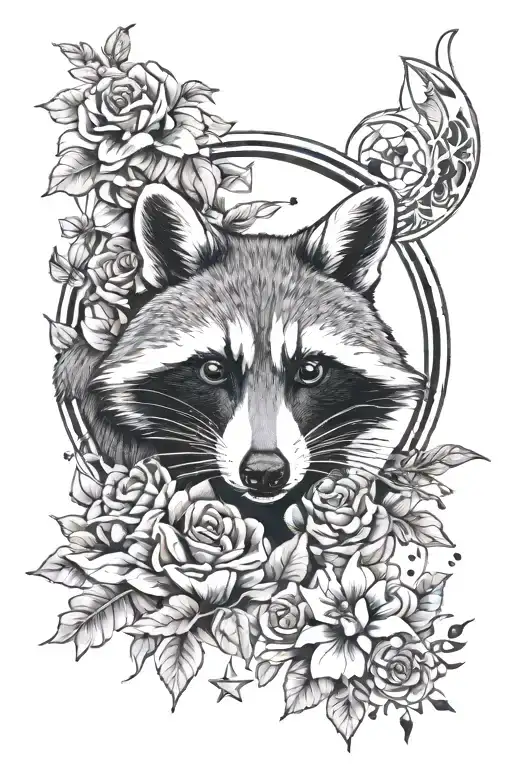 Raccoon, Moon and Stars, Floral, Witchy Stuff, Viking, Runes  tattoo design idea