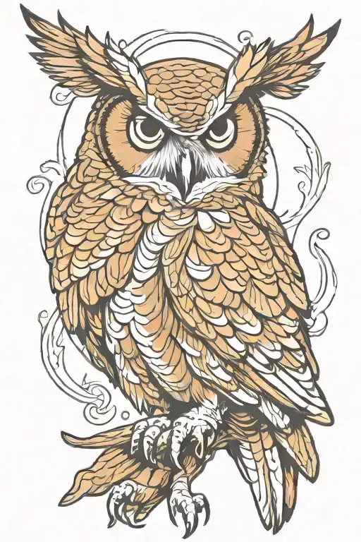 great horned owl wings spread tattoo design idea