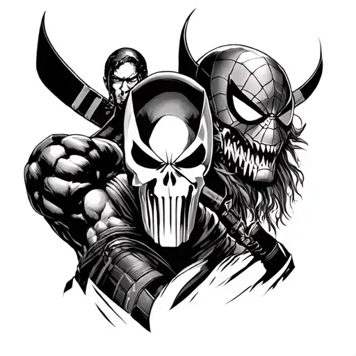 DEADPOOL,WOLVERINE, SPIDERMAN,VENOM,PUNISHER, GAMBIT tattoo design idea