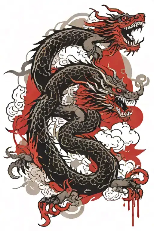Japanese dragon in clouds tattoo design idea