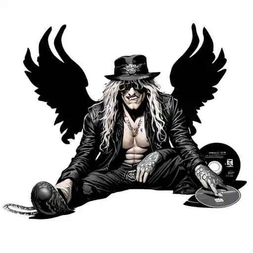 Whitesnake from Jojo's bizzare adventure posing bent down with a cd but long tattoo design idea