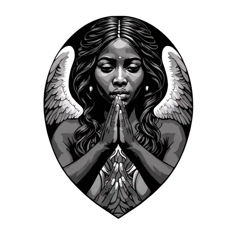 African angels pray hands holding tattoo design idea