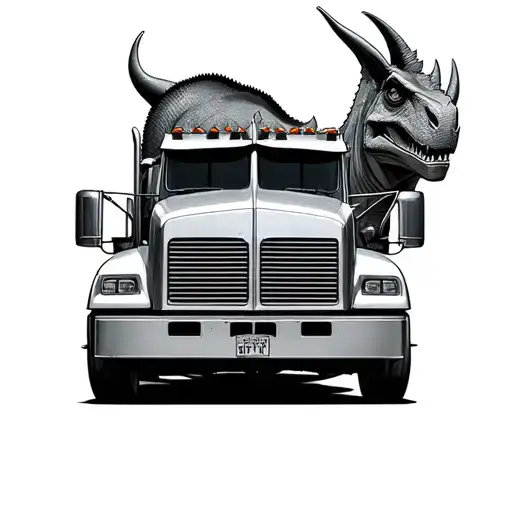 a truck with the front that is a triceratops head, minimalist style, not 3d or with shadows. tattoo design idea