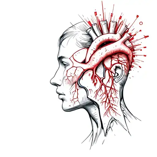 anatomic heart, overthinking concept exploded head tattoo design idea