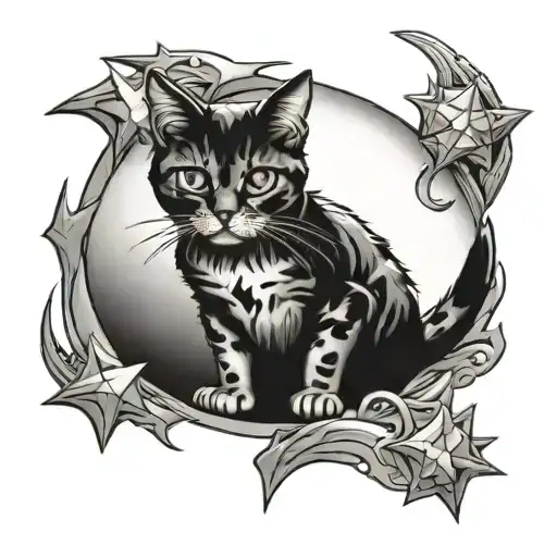 tattoo of a cat inside a exploding star tattoo design idea