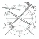 Software code intertwined with cricket stumps and a gun tattoo design idea