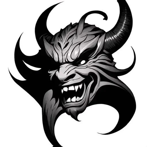 Broken Oni Mask tattoo design idea