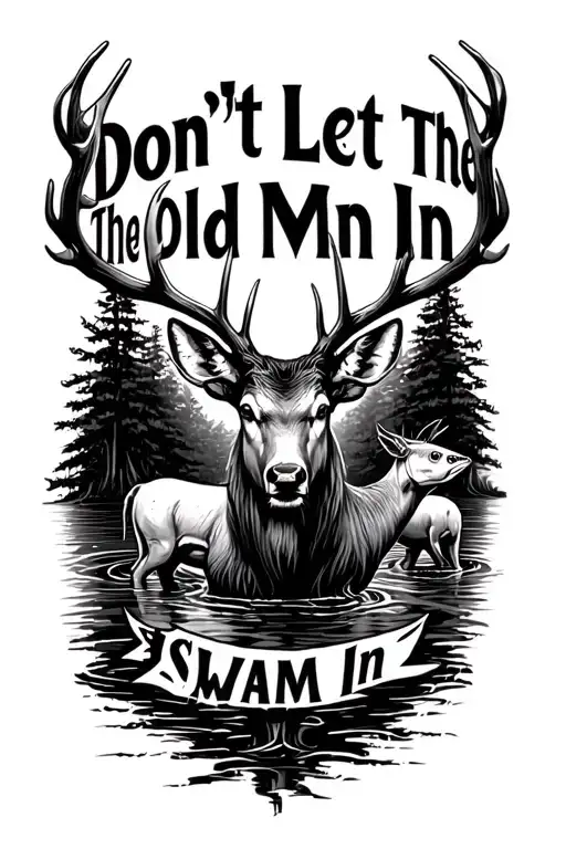 "Don't Let The Old Man In" "Don't Let The Old Man In" swamp background with white tail deer and bass tattoo design idea