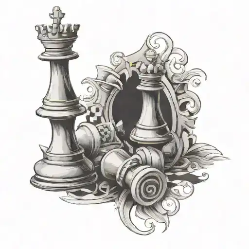 A web design themed tattoo with chess pieces as the main focus as my mom and dad. tattoo design idea
