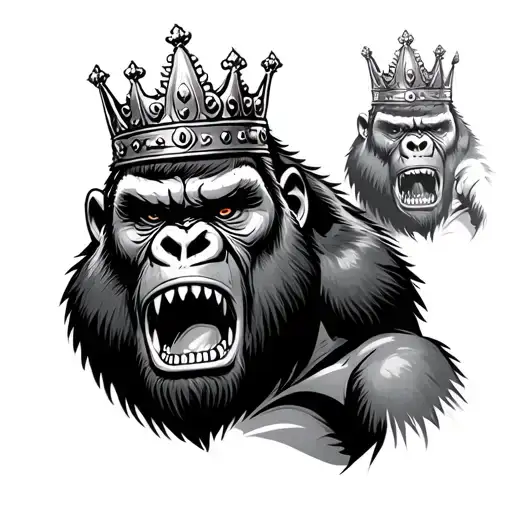 realistic angry roaring gorilla wearing a crown tattoo design idea