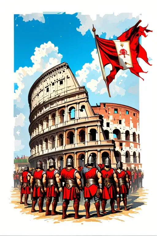 Rome colosseum surrounded by gladiators tattoo design idea