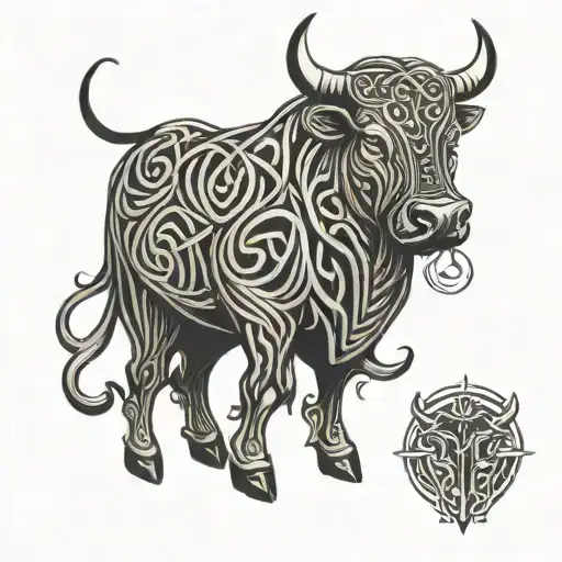Celtic line work bull with stokes written above it  tattoo design idea