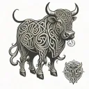 Celtic line work bull with stokes written above it  tattoo design idea