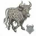 Celtic line work bull with stokes written above it  tattoo design idea