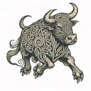 Celtic line work bull with stokes written above it  tattoo design idea