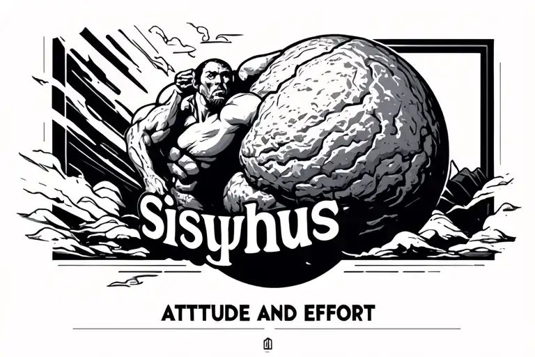 Sisyphus with the words attitude and effort tattoo design idea