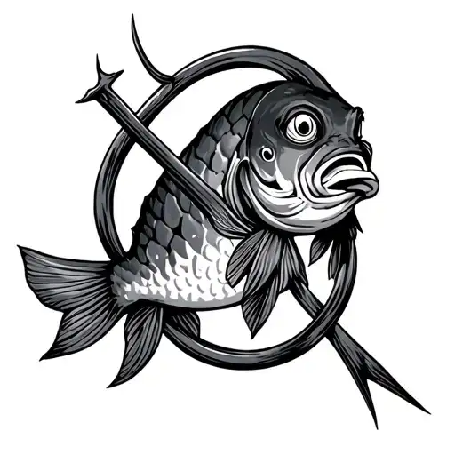 flounder fish hook intertwined with cross tattoo design idea