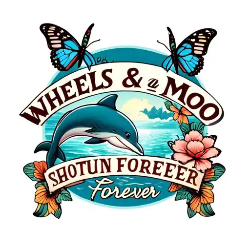 "Wheels and Moo shotgun forever" "Wheels and Moo shotgun forever"  " dolphin and butterflies  tattoo design idea