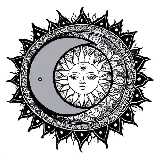 Mandala with sun and moon tattoo design idea