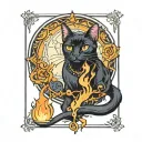 black cat tarot card featuring fire and ghosts  tattoo design idea