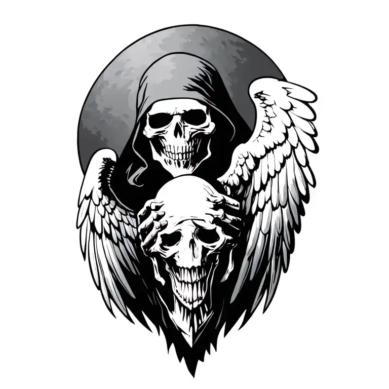 grim reaper with wings around self facing left tattoo design idea