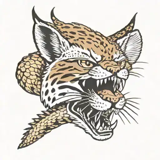 A bobcat with a dead rattlesnake in its mouth tattoo design idea
