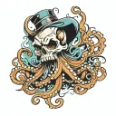 octopus, skull, cigarette, smoke tattoo design idea