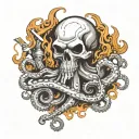 octopus, skull, cigarette, smoke tattoo design idea