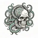 octopus, skull, cigarette, smoke tattoo design idea