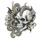 octopus, skull, cigarette, smoke tattoo design idea