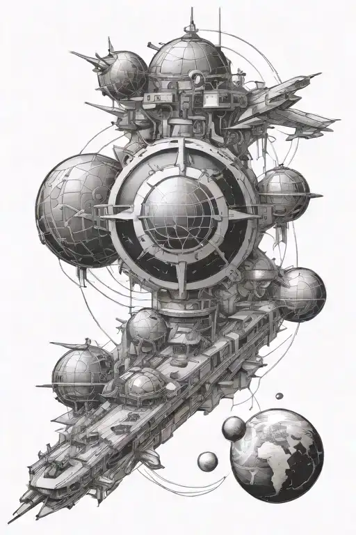 Galion, planet, univers, Police National tattoo design idea