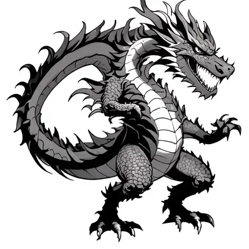 "A contour sketch of Kaido from One Piece in his dragon form. The dragon is depicted in a dynamic pose, with a long, ser tattoo design idea