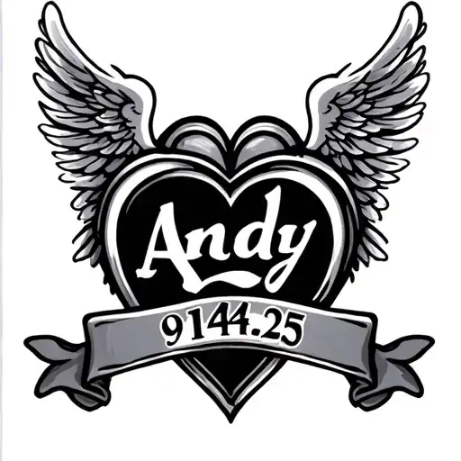 "Andy 9-14-25" heart and angel wings tattoo design idea