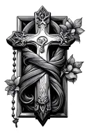 cross with rosary wrapped, with realistic look tattoo design idea