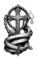 cross with rosary wrapped, with realistic look tattoo design idea