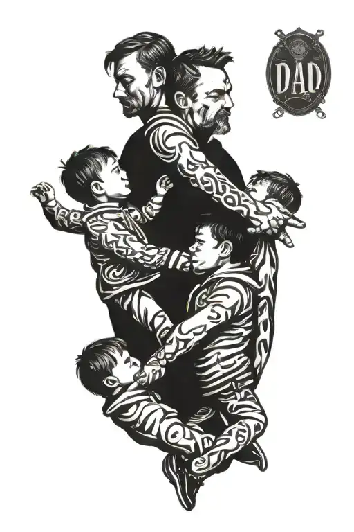 dad and 2 sons holding hands tattoo design idea