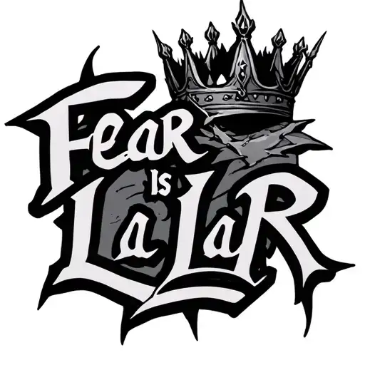 The words "Fear Is a Liar", written in thin, black crown of thorn lettering tattoo design idea