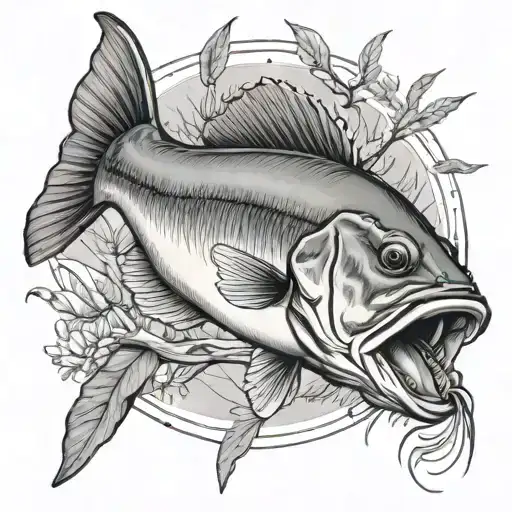 large mouth bass,arrow, white tailed deer tattoo design idea