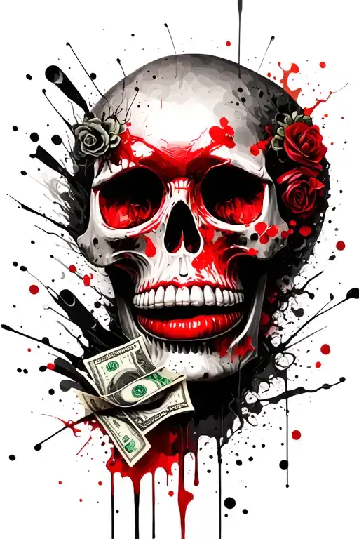 red lips money skull tattoo design idea